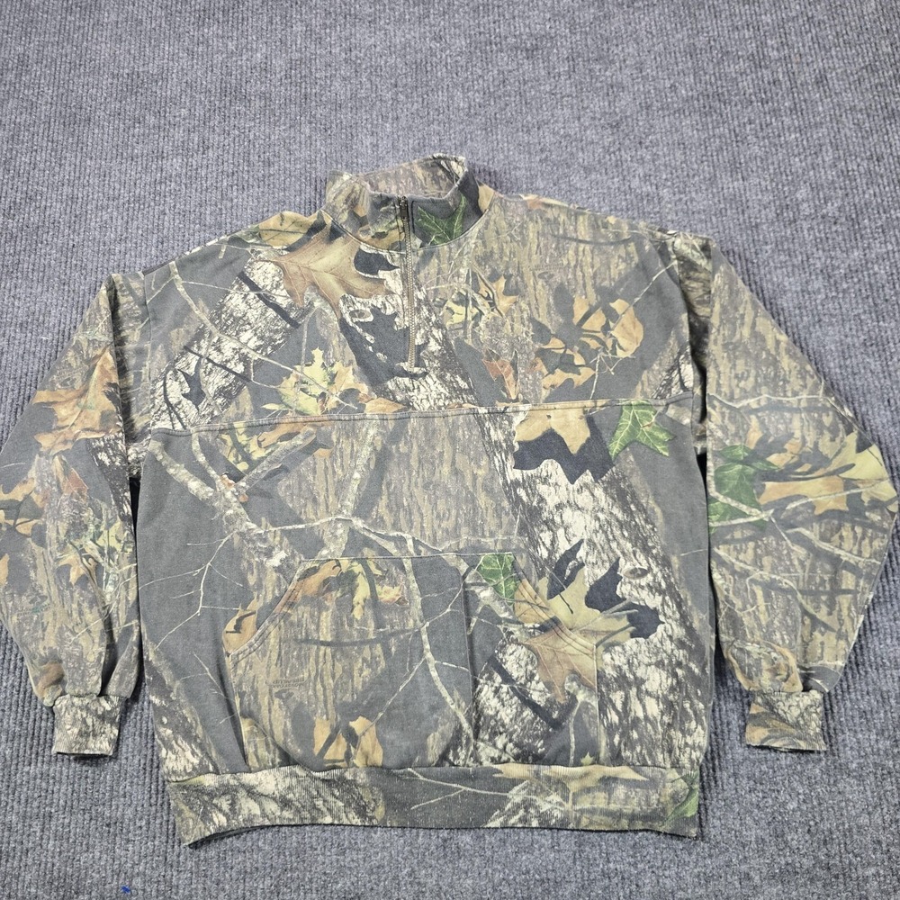 VTG Jerzees Sweater Mens XL Camouflage 1/4 Zip Mock Neck Hunting Fleece